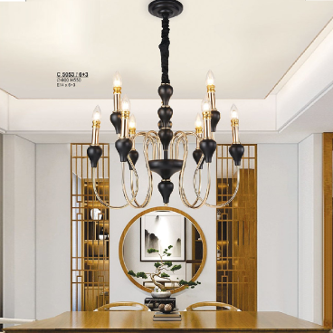 S - C 5053/6+3: Đèn chùm nến 9 tay - KT: Ø600mm x H550mm - Bóng đèn E14 x 9 bóng