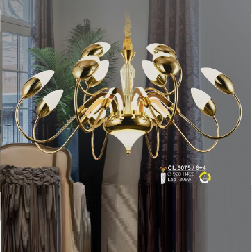 S - CL 5075/8+4: Đèn chùm LED 12 tay - KT: Ø920mm x H420mm - Đèn LED 308W, ánh sáng đổi 3 màu + Remote