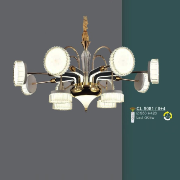 S - CL 5081/8+4:  Đèn chùm LED 12 tay -  KT: Ø 950mm x H420mm - Đèn LEd 308W ánh sáng đổi 3 màu - Remote