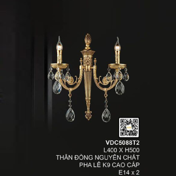 VDC5088T2: Đèn gắn tường đồng đôi - KT: W400mm x H500mm - Bóng đèn chân E14 x 2