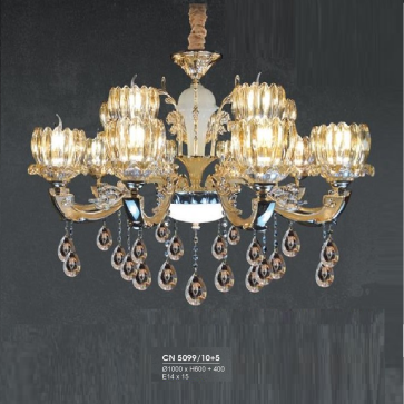HF - CN 5099/10+5: Đèn chùm 15 tay - KT: Ø1000mm x H600mm + 400mm - Bóng đèn E14 x 15 bóng