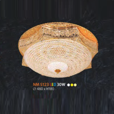 NM 5123 LED: Đèn ốp trần LED chao thủy tinh - KT: Ø480mm x H180mm - Đèn LED 30W đổi 3 màu