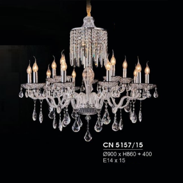 HF - CN 5157/15: Đèn chùm Phale nến 15 tay - KT: Ø900mm x H860mm + 400mm - Bóng đèn nến E14 x 15 bóng
