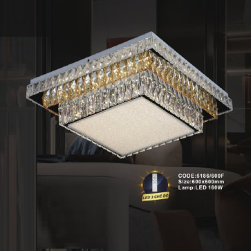 CODE: 5186/600F: Đèn áp trần vuông  LED - KT: L600mm x W600mm - Đèn LED 160W ánh sáng đổi màu