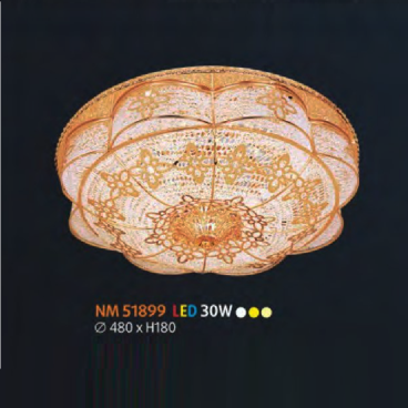 NM 51899 LED: Đèn ốp trần LED chao thủy tinh - KT: Ø480mm x H180mm - Đèn LED 30W đổi 3 màu