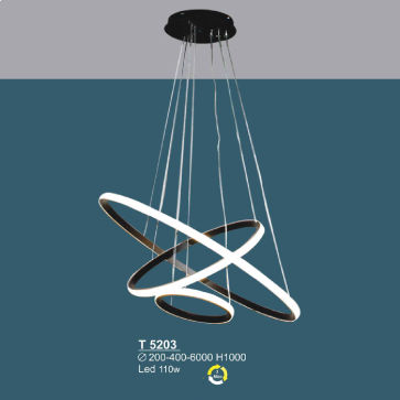 T 5203: Đèn thả 3 vòng LED -  KT: Ø(200+400+600)mm x H1000mm - Đèn LED 110W đổi 3 màu