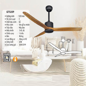 QT5209: Quạt trần 3 cánh gỗ