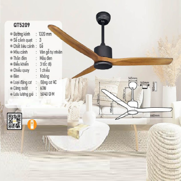 QT5209: Quạt trần 3 cánh gỗ