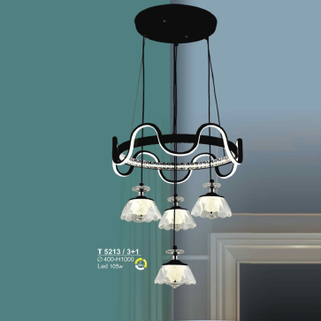 T 5213/3+1: Đèn thả LED 4 bóng - KT: Ø400mm x H1000mm - Đèn LED 105W ánh sáng đổi 3 màu