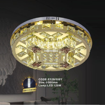 CODE: 529/500Y: Đèn áp trần tròn LED - KT: Ø500mm - Đèn LED 120W ánh sáng đổi 3 màu