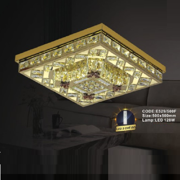 CODE: E529/500F: Đèn áp trần vuông LED - KT: L500mm x W500mm - Đèn LED 128W ánh sáng đổi 3 màu