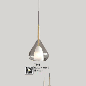 TT53: Đèn thả đơn chao thủy tinh - KT: Ø200mm x H350mm - Bóng đèn E14 x1