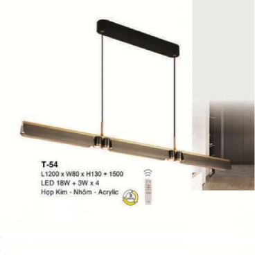 E - T - 54: Đèn thả  LED - KT: (L1200mm x W80mm x H130mm) x H1500mm - Đèn LED 18W + 3W x 4 bóng - Ánh sáng đổi 3 màu