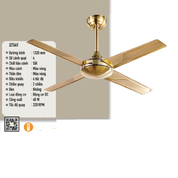 QT54V: Quạt trần 4 cánh sắt màu vàng