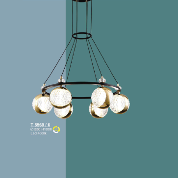 T 5569/6: Đèn thả LED 6 bóng - KT: Ø550mm x H1000mm - Đèn LED 400W ánh sáng đổi 3 màu
