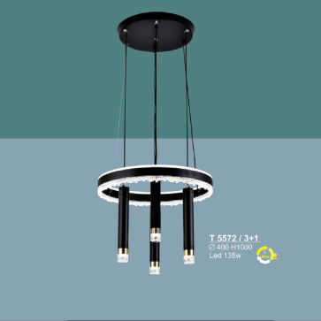 T 5572/3+1: Đèn thả LED 4 ống  - KT: Ø400mm x H1000mm - Đèn LED 135W ánh sáng đổi 3 màu