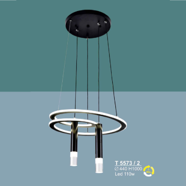 T 5573/2: Đèn thả LED 2 ống  - KT: Ø440mm x H1000mm - Đèn LED 110W ánh sáng đổi 3 màu