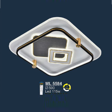 SN - ML 5584: Đèn áp trần LED  Mica vuông  - KT: L500mm x W500mm- Đèn LED 115W - ánh sáng đổi 3 màu - Remote