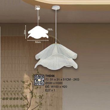 THD56: Đèn thả đơn - KT: Ø500mm x H300mm - Bóng đèn E27 x 1 bóng