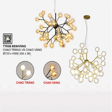 TTK56 ĐEN/VÀNG: Đèn chùm thả  36 bóng - KT: Ø720mm x H500mm - Bóng đèn LED G4 x 36 bóng