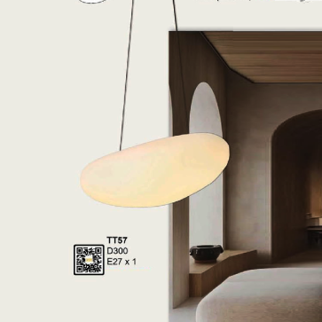 TT57: Đèn thả đơn chao thủy tinh - KT: D300mm - Bóng đèn E27 x1