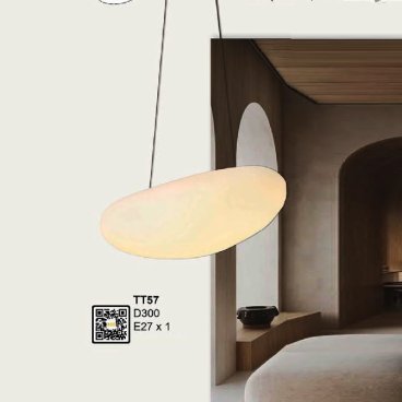 TT57: Đèn thả đơn chao thủy tinh - KT: D300mm - Bóng đèn E27 x1