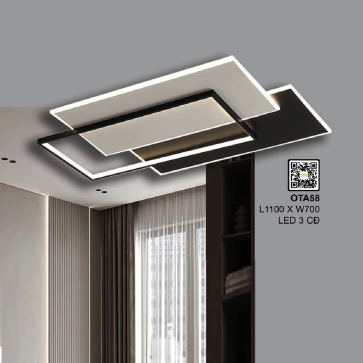 OTA58: Đèn áp trần LED MIca chữ nhật - KT: L1100mm x W700mm - Đèn LED đổi 3 màu