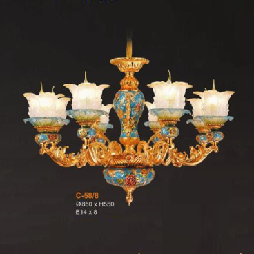 E - C - 58/8: Đèn chùm 8 tay -  KT: Ø850mm x H550mm - Bóng đèn chân E14 x 8 bóng