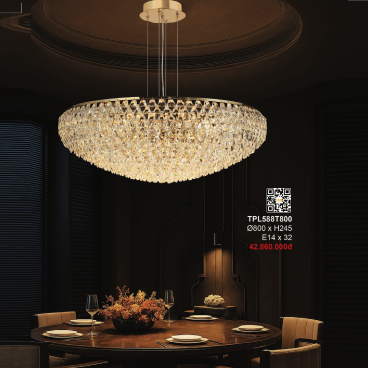 3 - TPL588T800: Đèn thả Phale - KT: Ø800mm x H245mm - Bóng đèn chân E14 x 32 bóng