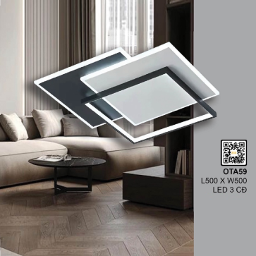 OTA59: Đèn áp trần LED MIca vuông - KT: L500mm x W500mm - Đèn LED đổi 3 màu