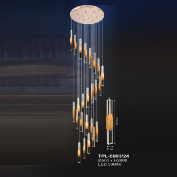 A - TPL - 5903/24: Đèn thả thông tầng thanh Phale LED - KT: Ø500mm x H2800mm - Đèn LED ánh sáng vàng 3000K
