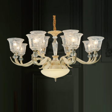 CODE: DC06/8+4: Đèn chùm 12 tay chao thủy tinh - KT: Ø950mm x H520mm - Bóng đèn E14 x 12 bóng