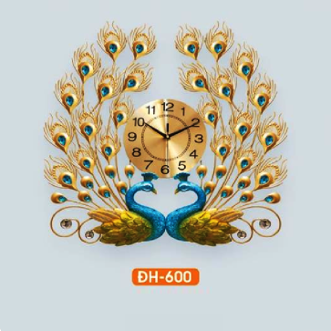 HF - ĐH - 600: Đồng hồ trang trí hình đôi chim công - KT:  L700mm x H700mm