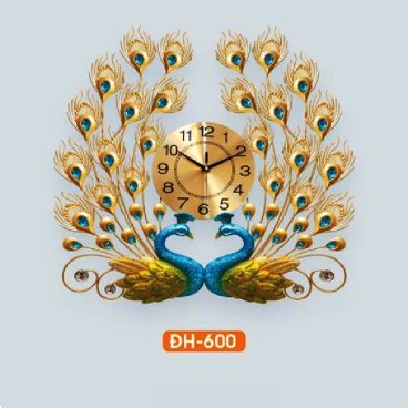 HF - ĐH - 600: Đồng hồ trang trí hình đôi chim công - KT:  L700mm x H700mm