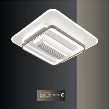 V- ĐQ - 60001A: Đèn áp trần + Quạt- KT: L500mm x W500mm x H150mm - Đèn LED đổi 3 màu + Motor quạt 20W