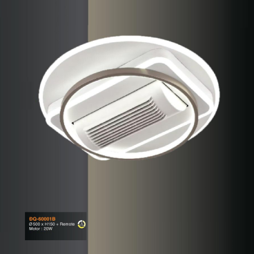 V- ĐQ - 60001B: Đèn áp trần tròn + Quạt- KT: Ø500mm x H150mm - Đèn LED đổi 3 màu + Motor quạt 20W