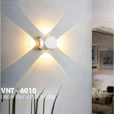 LH - VNT - 6010: Đèn gắn tường ngoài trời - IP 67 - KT: Ø80mm - Đèn LED ánh sáng vàng 3500K