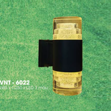 VNT - 6022: Đèn gắn tường ngoài trời - KT: Ø85mm x H230mm - Đèn LED ánh sáng đổi 3 màu