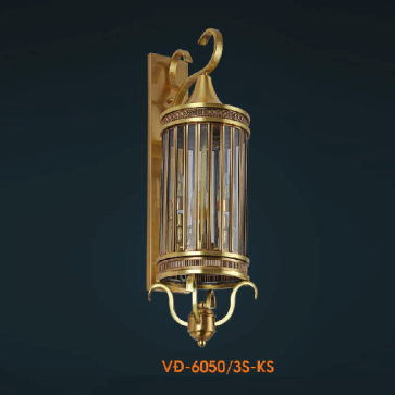 VE - VĐ - 6050/3S - KS: Đèn gắn tường ngoài trời đồng - KT: L170mm x W 240mm x  H650mm - Bóng đèn E14 x 3 bóng