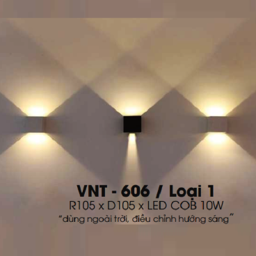 VNT - 606/Đen/trắng: Đèn gắn tường ngoài trời LED  - KT: L100mm x W100mm - Đèn LED ánh sáng vàng
