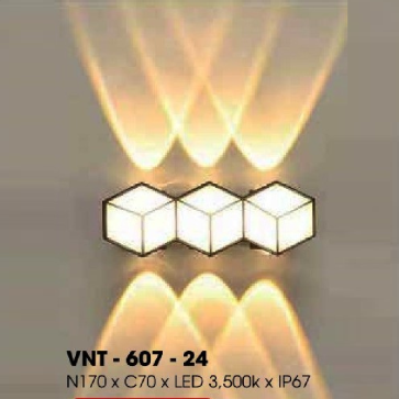 VNT - 607 -24: Đèn tường ngoài trời IP 67 - KT: W170mm x H70mm -  Đèn LED ánh sáng vàng 3500K