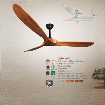 QVifa - 607: Quạt trần 3 cánh gỗ lớn