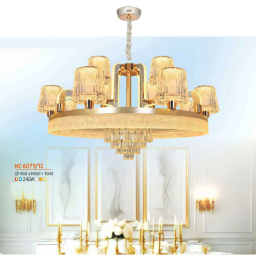 NC 6071/12: Đèn chùm LED 12 tay - KT: Ø900mm x H500mm + 1000mm - Đèn LED 240W ánh sáng đổi 3 màu