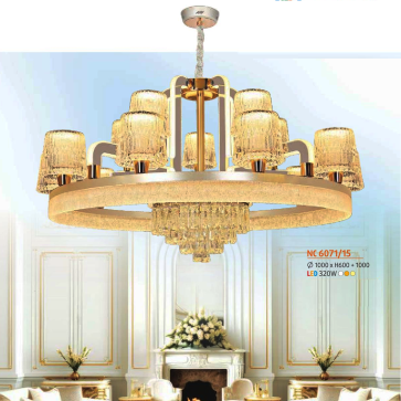 NC 6071/15: Đèn chùm LED 12 tay - KT: Ø1000mm x H600mm + 1000mm - Đèn LED 320W ánh sáng đổi 3 màu