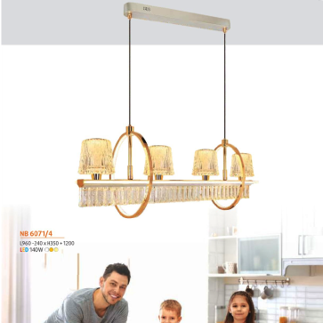 NB 6071/4: Đèn thả LED gắn ngang 4 tay - KT: L960mm - 240mm x H350mm + 1200mm - Đèn LED 140W ánh sáng đổi 3 màu