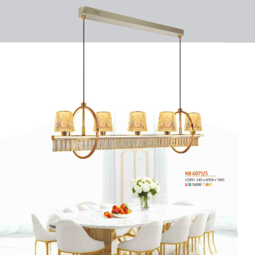 NB 6071/5: Đèn thả LED gắn ngang 5 tay - KT: L1200mm - 240mm x H350mm + 1200mm - Đèn LED 160W ánh sáng đổi 3 màu