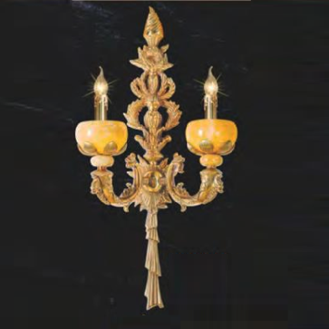 NV 6081/2: Đèn gắn tường đồng chao đá đôi - KT: L350 mm x H750mm - Bóng đèn E14 x 2