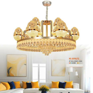 NC 6090/12: Đèn chùm LED 12 tay - KT: Ø960mm x H560mm + 1000mm - Đèn LED 320W ánh sáng đổi 3 màu