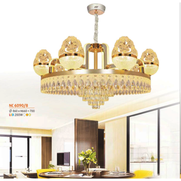 NC 6090/8: Đèn chùm LED 8 tay - KT: Ø860mm x H660mm + 700mm - Đèn LED 200W ánh sáng đổi 3 màu