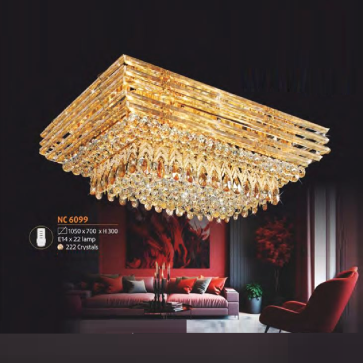 NC 6099: Đèn áp trần Phale chữ nhật - KT: L1050mm x W750mm x H300mm - Bóng đèn chân E14 x 22 bóng
